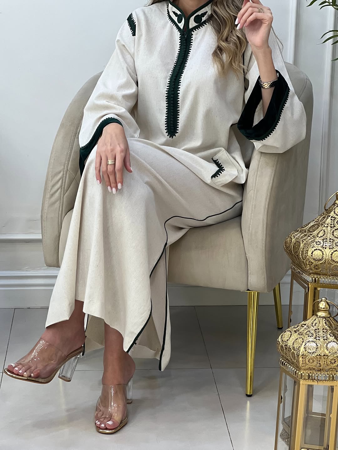 ✨ Caftan en Lin Élégant – Intemporalité &amp; Raffinement