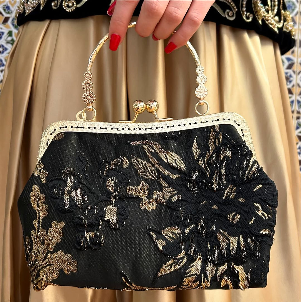✨ Sac en Brocard Noir &amp; Doré – Élégance Royale ✨