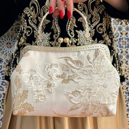 ✨ Sac en Brocard Doré & Ivoire – Élégance Intemporelle ✨