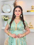 ✨ Caftan deux pièces en satin vert menthe avec Tlija brodée or ✨