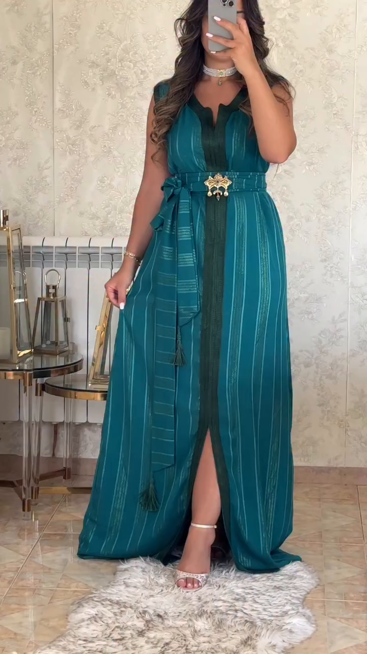 ✨ Caftan Nedjma Vert en Crêpe Premium – Élégance intemporelle & confort absolu ✨