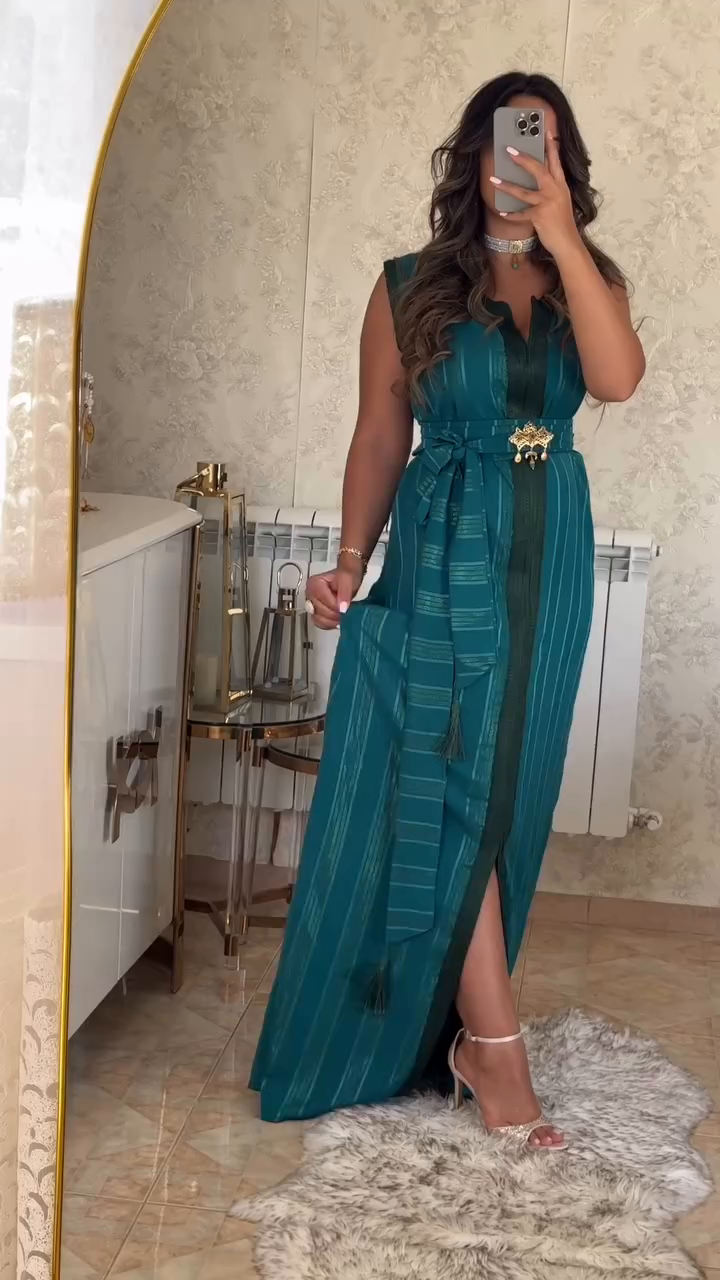 ✨ Caftan Nedjma Vert en Crêpe Premium – Élégance intemporelle & confort absolu ✨