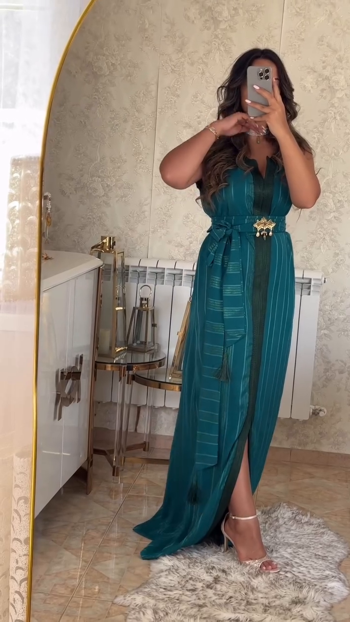 ✨ Caftan Nedjma Vert en Crêpe Premium – Élégance intemporelle & confort absolu ✨