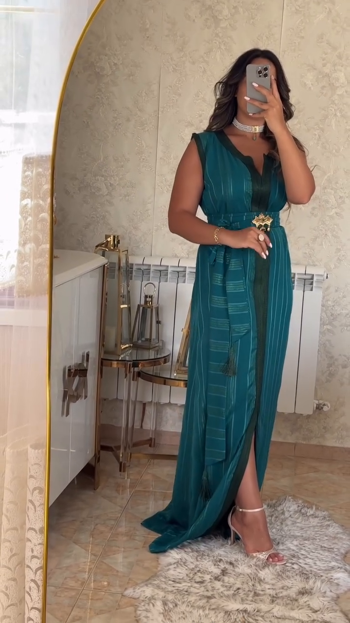 ✨ Caftan Nedjma Vert en Crêpe Premium – Élégance intemporelle & confort absolu ✨