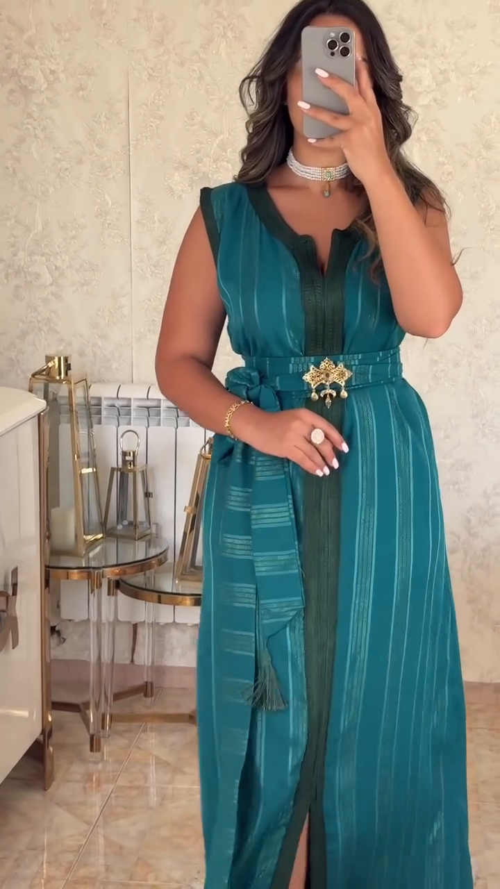 ✨ Caftan Nedjma Vert en Crêpe Premium – Élégance intemporelle & confort absolu ✨