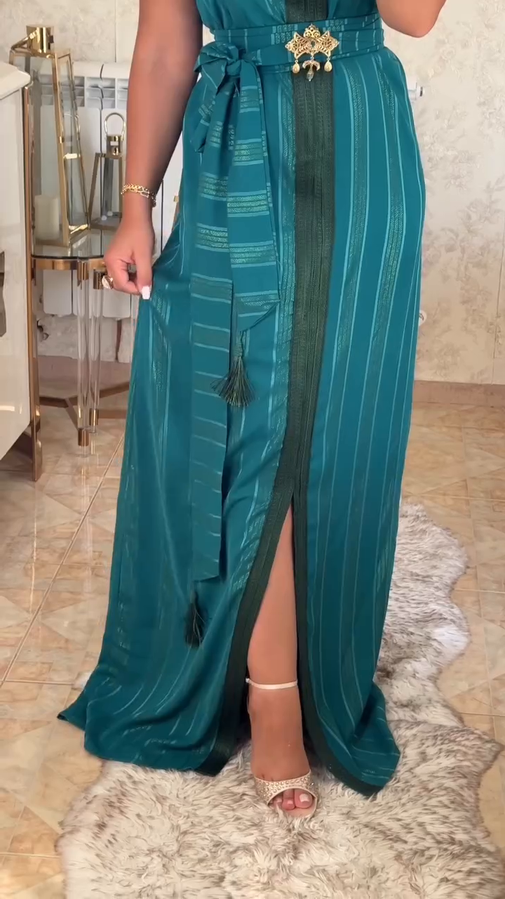 ✨ Caftan Nedjma Vert en Crêpe Premium – Élégance intemporelle & confort absolu ✨