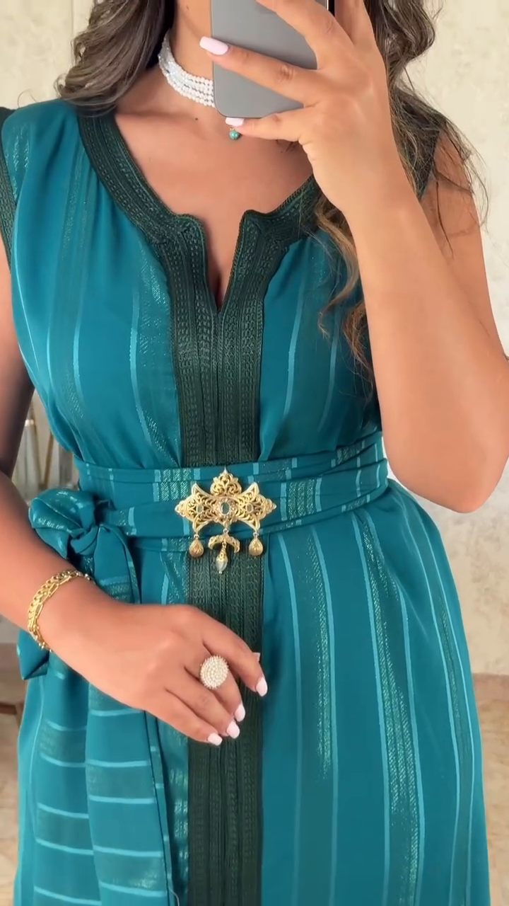 ✨ Caftan Nedjma Vert en Crêpe Premium – Élégance intemporelle & confort absolu ✨