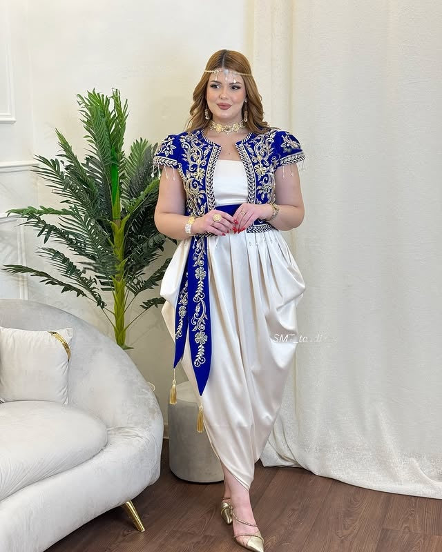 Gallila Moderne Bleu Roi & Ivoire – Élégance Algérienne Réinventée ✨