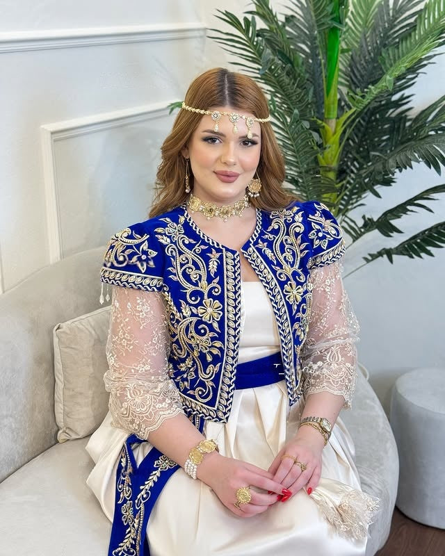 Gallila Moderne Bleu Roi & Ivoire – Élégance Algérienne Réinventée ✨