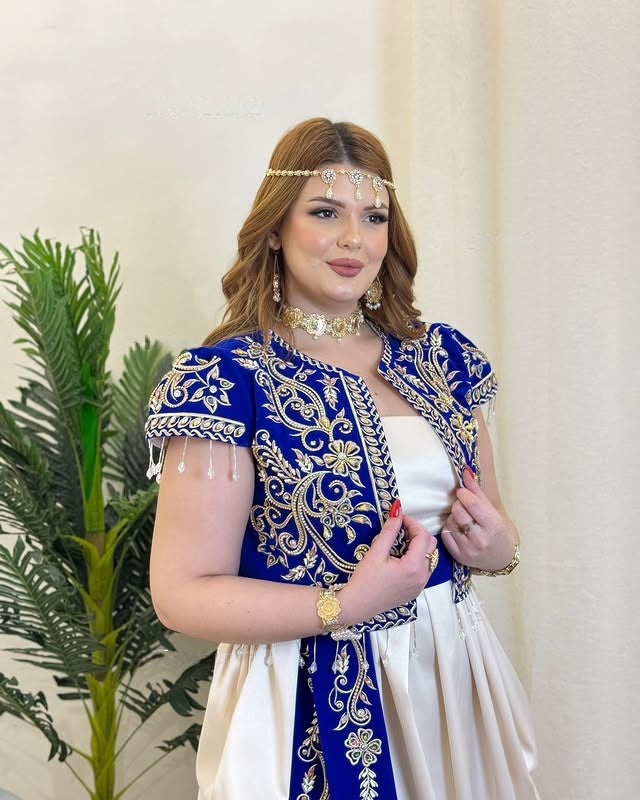 Gallila Moderne Bleu Roi & Ivoire – Élégance Algérienne Réinventée ✨